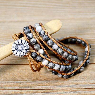 Natural Map Stone Beads Wrap Bracelets WG9B6C1-01-1