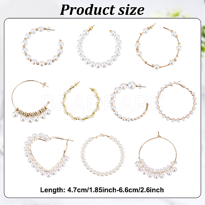 10 Pairs 10 Style Plastic & Resin Imitation Pearl Beaded Hoop Earrings Set EJEW-AN0003-45-1