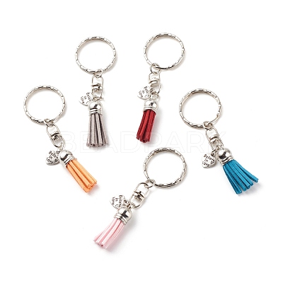 Faux Suede Tassel & Tibetan Style Alloy Pendant Keychain KEYC-JKC00342-1