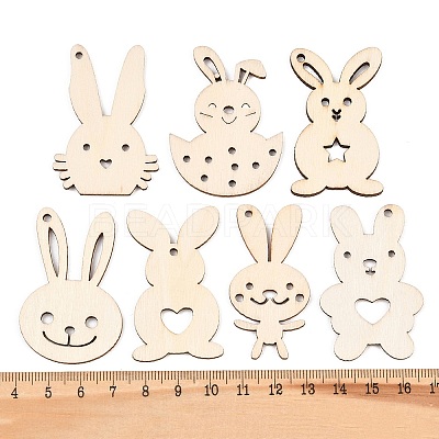 7Pcs Wood Pendants WOOD-G028-09-1
