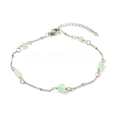 Natural Dyed White Jade & Malaysia Jade Anklets for Women AJEW-AN00476-05-1