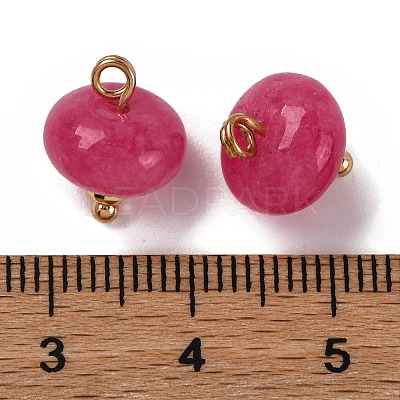 Natural White Jade Dyed Saucer Charms with Rack Plating Golden Tone Brass Bails KK-B103-17B-06-1
