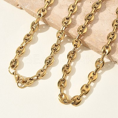 304 Stainless Steel Coffee Bean Chain Necklaces & Bracelets Sets SJEW-D091-09G-1