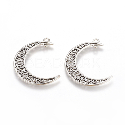 Tibetan Style Alloy Hollow Moon  2-Loop Link Pendants TIBEP-5312-AS-LF-1