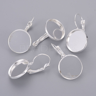 Silver Color Plated Brass Leverback Earring Findings X-KK-C1244-16mm-S-RS-1