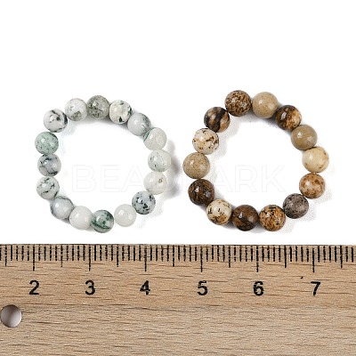 Round Natural & Synthetic Gemstone Beads Stretch Rings for Unisex G-C140-04-1
