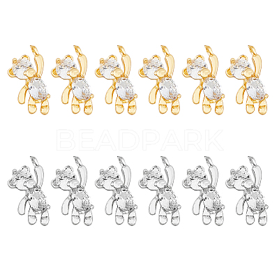 12Pcs 2 Colors Brass Micro Pave Cubic Zirconia Charms KK-HY0003-13-1