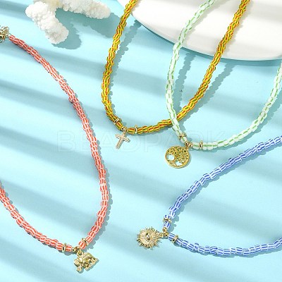 Alloy Pendant Necklace with Glass Seed Beaded Chains NJEW-JN04381-1