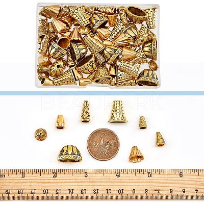 80Pcs 8 Style Tibetan Style Alloy Beads Cone & Caps FIND-NB0003-15-1