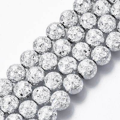 Electroplated Natural Lava Rock Beads Strands G-S352-30C-06-1