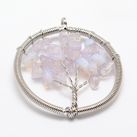 Tree of Life Opalite Bead Brass Wire Wrapped Big Pendants KK-L136-03N-NR-1