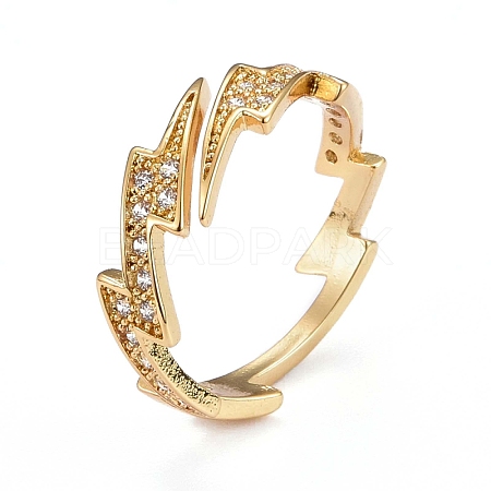 Brass Micro Pave Clear Cubic Zirconia Cuff Rings ZIRC-H109-07G-1
