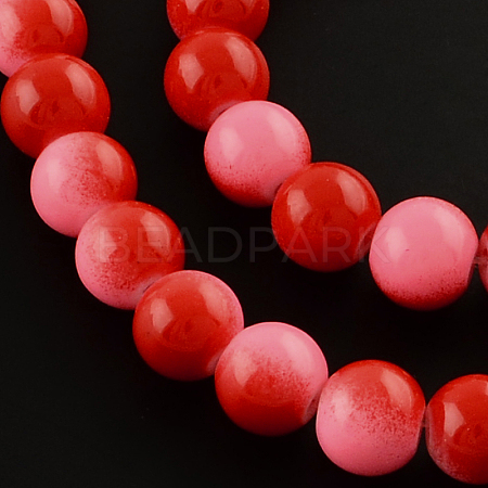 Two-Color Baking Painted Glass Bead Strands X-DGLA-R050-8mm-27-1