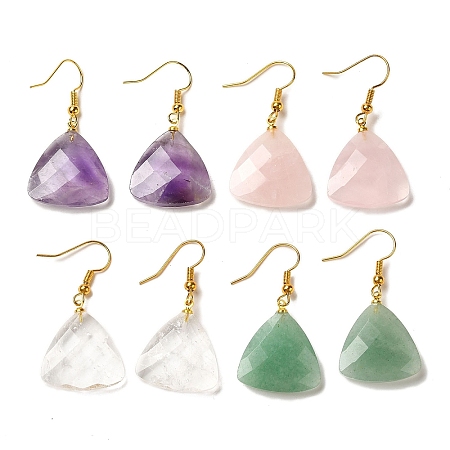 Natural Mixed Gemstone Faceted Triangle Dangle Earrings EJEW-E296-01G-1