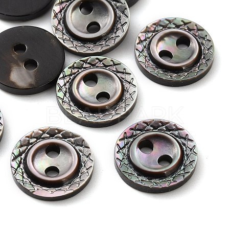 Natural Black Lip Shell Flat Round Buttons with Carved Rim LS-SH-CBA18B6-02B-06-1