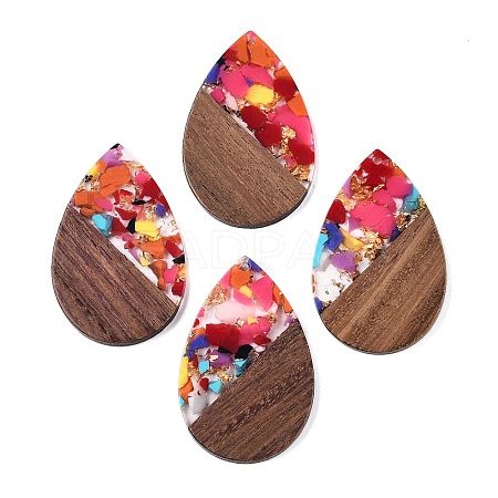 Transparent Resin & Walnut Wood Big Pendants RESI-T058-05I-1