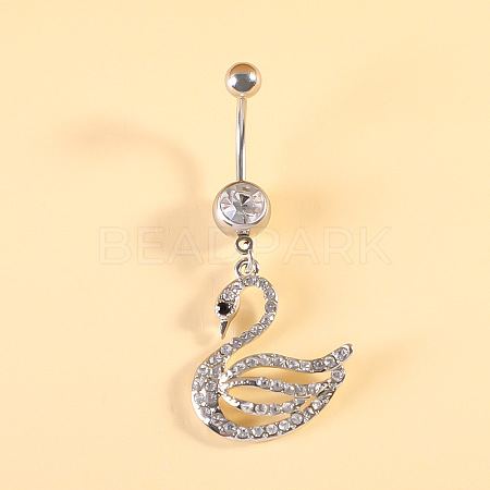 316L Surgical Stainless Steel Pave Cubic Zirconia Enamel Dangle Curved Barbell Belly Rings FS-WGB5546-13-1