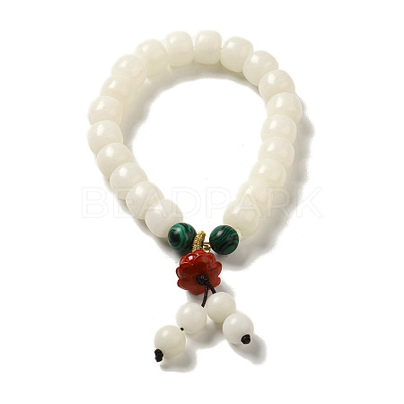 Round Natural White Jade Stretch Bracelets BJEW-B080-34A-1