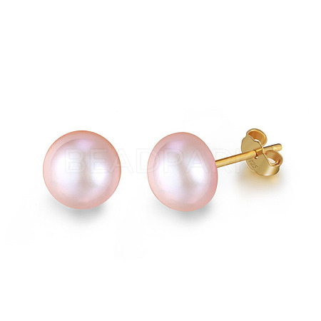 Natural Pearl Ear Studs for Women EJEW-P231-01G-1