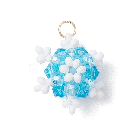 Glass Seed Beaded Snowflake Pendants PALLOY-MZ00815-03-1