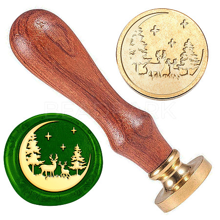 Golden Tone Brass Wax Seal Stamp Head with Wooden Handle AJEW-WH0208-828-1