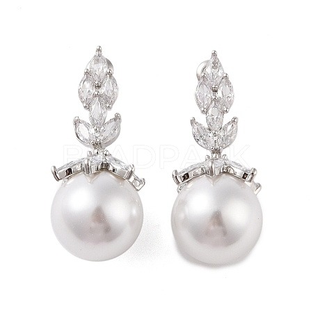 Brass with Resin Imitation Pearl Stud Earrings EJEW-B046-03P-1