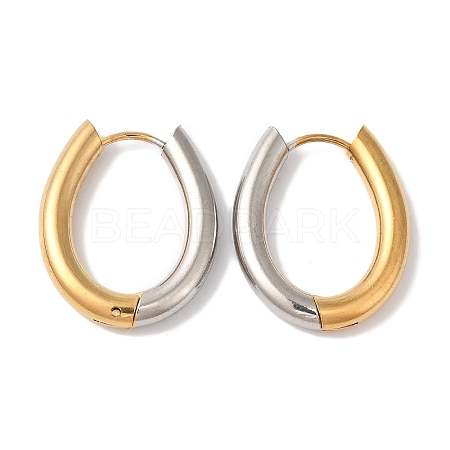 Oval Ion Plating(IP) 304 Stainless Steel Two Tone Hoop Earrings for Women EJEW-L287-057GP-1