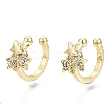 Brass Micro Pave Clear Cubic Zirconia Cuff Earrings EJEW-T046-23G-NF-1