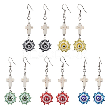 Glass Seed Beads Dangle Earrings EJEW-MZ00219-1