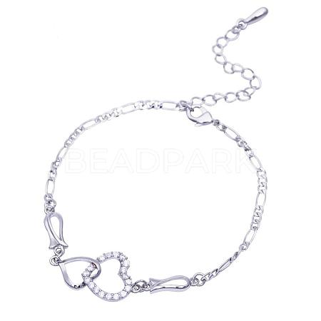 Brass Cubic Zirconia Link Chain Bracelets BJEW-EE0003-01P-1