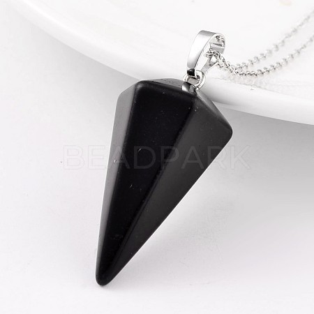 Cone Pendulum Platinum Tone Brass Dyed & Heated Black Agate Pendants G-F267-05F-1