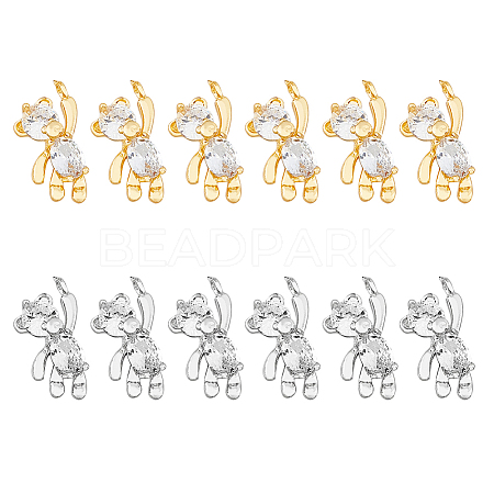 12Pcs 2 Colors Brass Micro Pave Cubic Zirconia Charms KK-HY0003-13-1