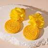 Flower with Flat Round Alloy Raffia Dangle Stud Earrings FS-WG2EF97-02-1