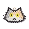 Handmade Glass Seed Beaded Cat Head Shape Pendants PALLOY-MZ00933-04-1