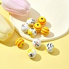 10Pcs 4 Styles Printed Natural Wood European Beads WOOD-FS0001-16-3
