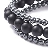 3Pcs 3 Style Round Synthetic Black Stone & Hematite Beaded Stretch Bracelets Set BJEW-JB07688-02-6