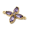 Brass Pave Cubic Zirconia 4-Petal Flower Connector Charms KK-A296-46A-G-2