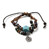 Synthetic Turquoise Polygon & Natural Wooden Beaded Double Layer Multi-strand Bracelet BJEW-P301-01AS-1