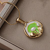 304 Stainless Steel Enamel with Imitation Pearl Flower Pendant Necklaces for Women DU2502-4
