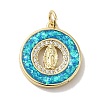 Rack Plating Brass Micro Pave Cubic Zirconia with Synthetic Opal Pendants KK-D088-18G-2
