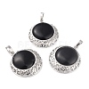 Natural Obsidian Pendants with Hollow Platinum Brass Findings G-P448-A12-P-1