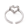 Clear Cubic Zirconia Hollow Out Heart Open Cuff Ring RJEW-I094-03P-3