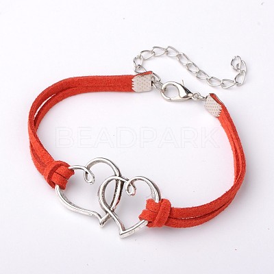 Alloy Double Heart Link Bracelets for Valentine's Day BJEW-JB01530-03-1