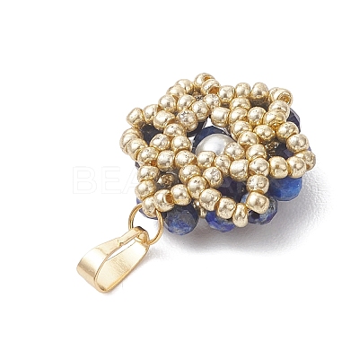 Natural Lapis Lazuli Faceted Round Cluster Flower Pendants PALLOY-MZ01197-06-1