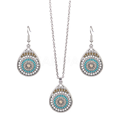Synthetic Turquoise Pendant Necklaces & Dangle Earrings Sets WGE96E9-03-1