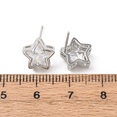 Brass Micro Pave Clear Cubic Zirconia Stud Earrings EJEW-C174-02C-P-1