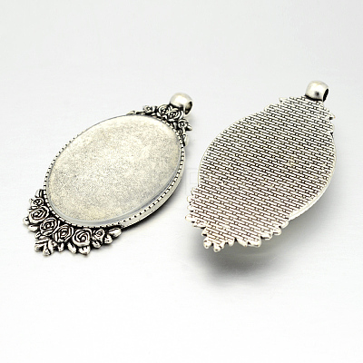 Tibetan Style Alloy Pendant Cabochon Settings DIY-X0228-AS-1
