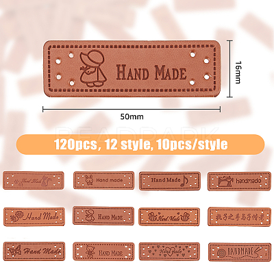 120Pcs 12 Style PU Leather Label Tags PATC-HY0001-08-1