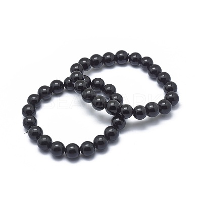 Synthetic Black Stone Bead Stretch Bracelets X-BJEW-K212-B-032-1