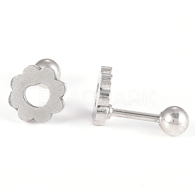 Tarnish Resistant 201 Stainless Steel Flower Barbell Cartilage Earrings EJEW-R147-07-1